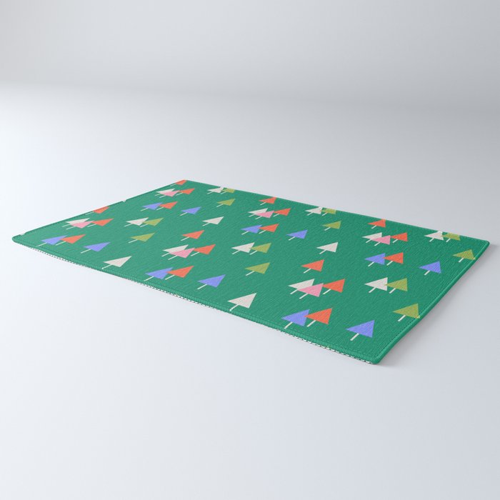 Minimalist Festive Trees on Green - Modern Holiday Pattern Rug Gallery Image 3