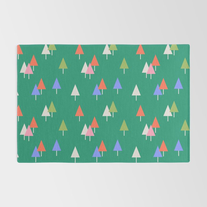 Minimalist Festive Trees on Green - Modern Holiday Pattern Rug Gallery Image 2