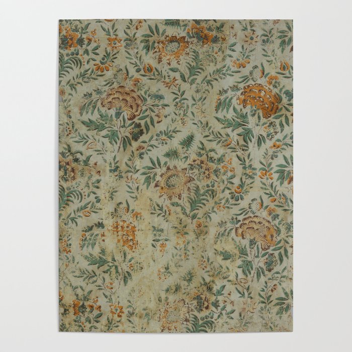 Distressed Antique Floral Chintz Pattern Poster Gallery Image 1
