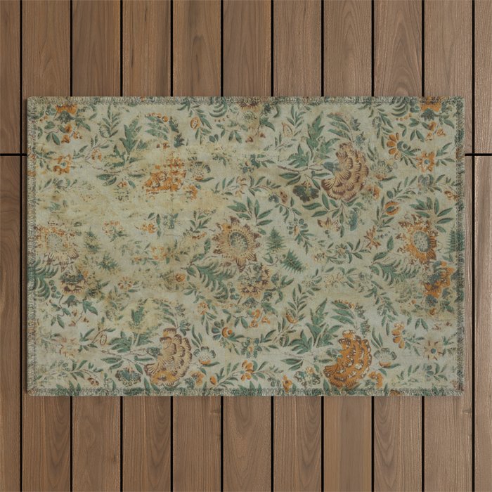 Distressed Antique Floral Chintz Pattern Outdoor Rug Gallery Image 1