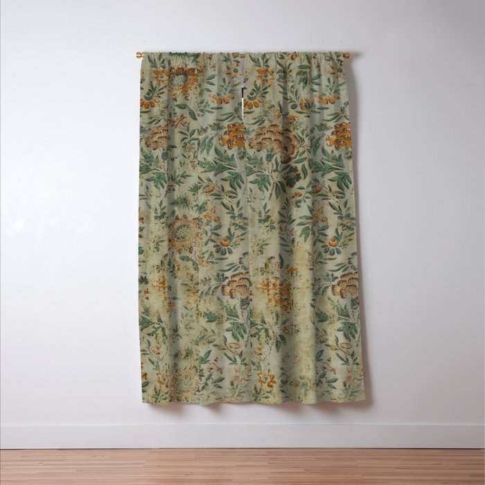 Distressed Antique Floral Chintz Pattern Window Curtain Gallery Image 3