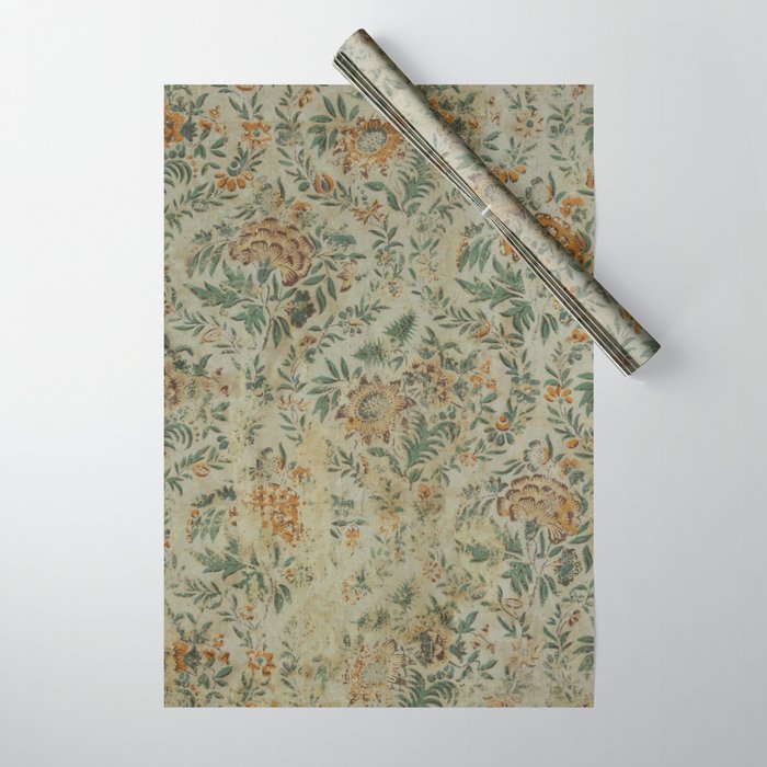 Distressed Antique Floral Chintz Pattern Wrapping Paper Gallery Image 1