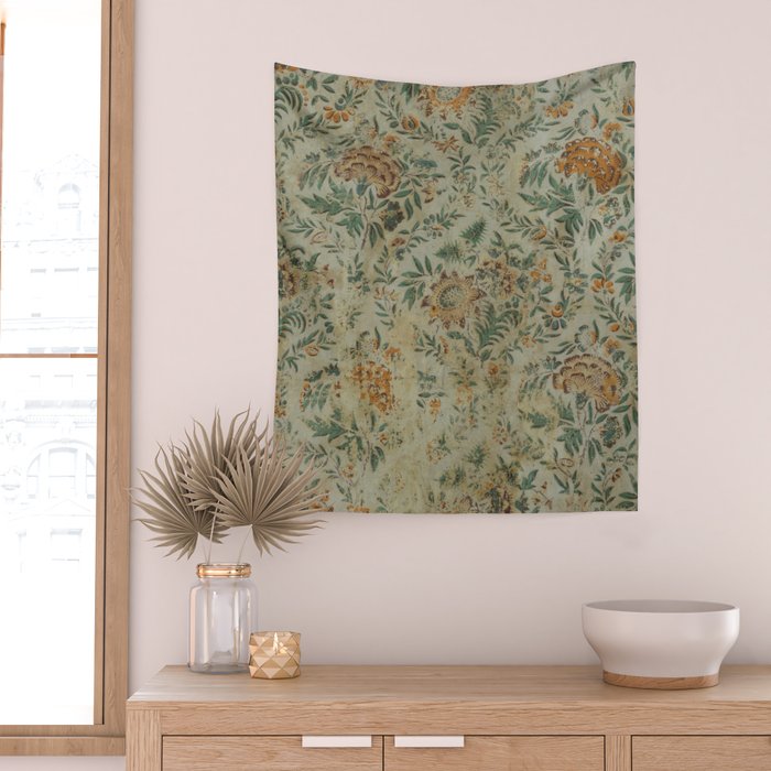 Distressed Antique Floral Chintz Pattern Wall Tapestry Gallery Image 2