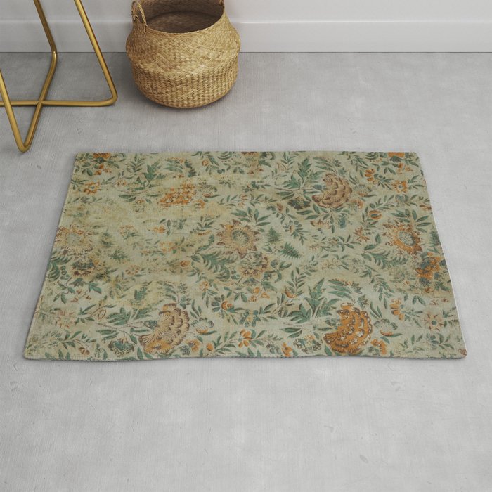 Distressed Antique Floral Chintz Pattern Rug Gallery Image 1