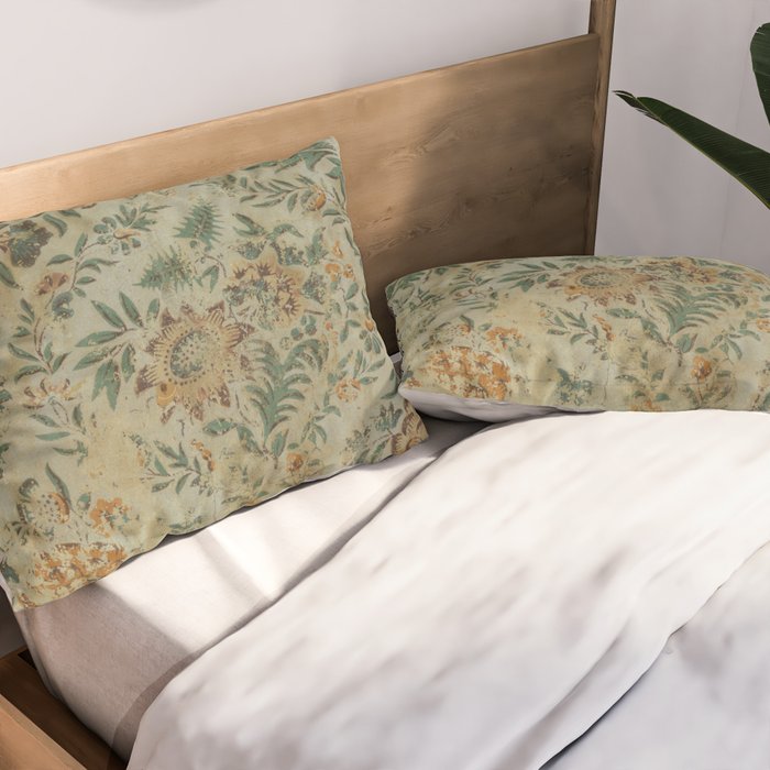 Distressed Antique Floral Chintz Pattern Pillow Sham Gallery Image 2
