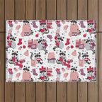 Hygge raccoon // white background Outdoor Rug Gallery Image 1