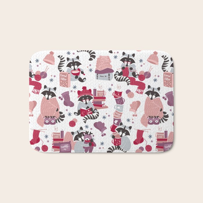Hygge raccoon // white background Bath Mat Gallery Image 1