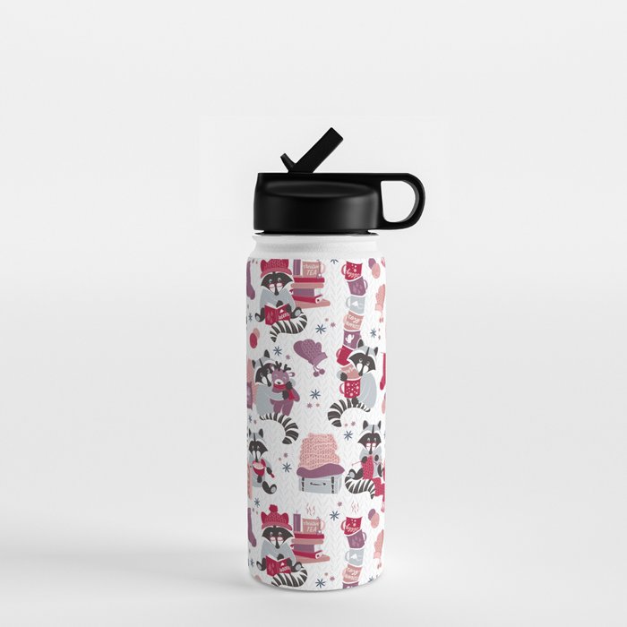 Hygge raccoon // white background Water Bottle Gallery Image 1