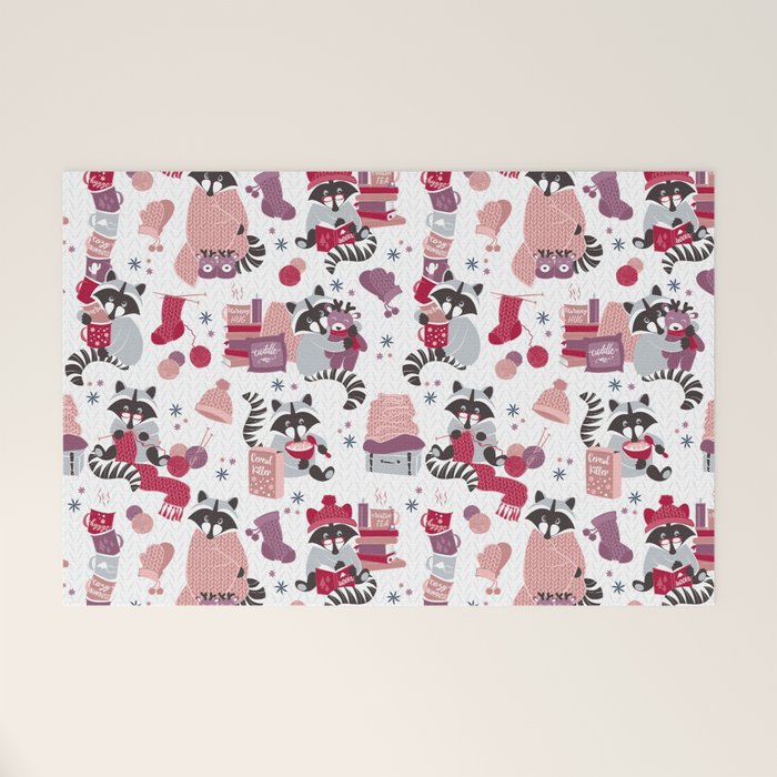 Hygge raccoon // white background Welcome Mat Gallery Image 1
