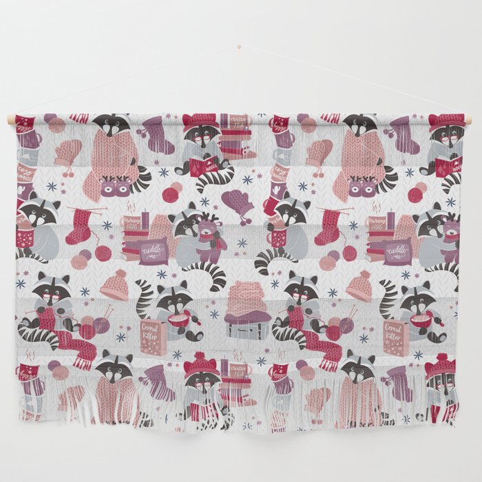 Hygge raccoon // white background Wall Hanging Gallery Image 1