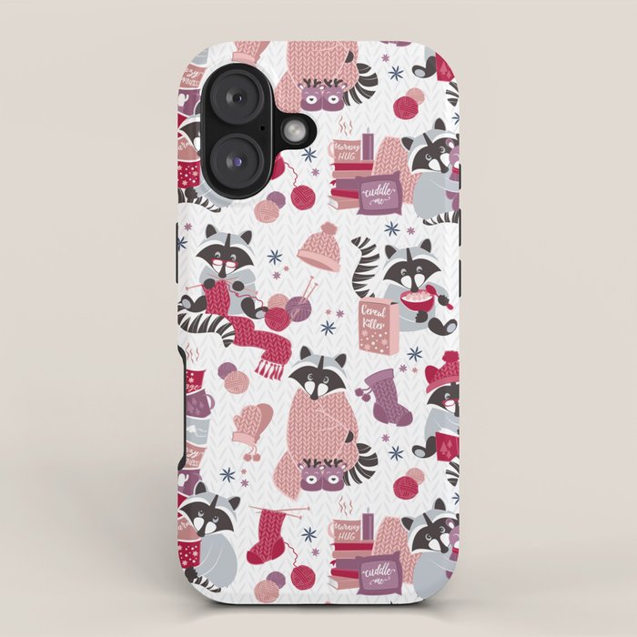 Hygge raccoon // white background iPhone Case Gallery Image 1