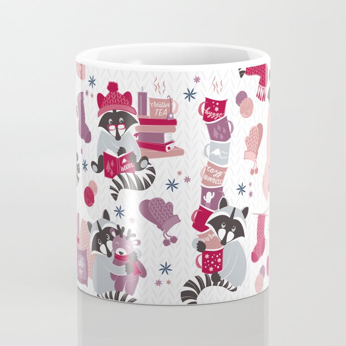 Hygge raccoon // white background Coffee Mug Gallery Image 4