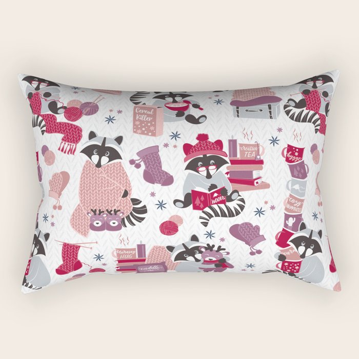 Hygge raccoon // white background Rectangular Pillow Gallery Image 1