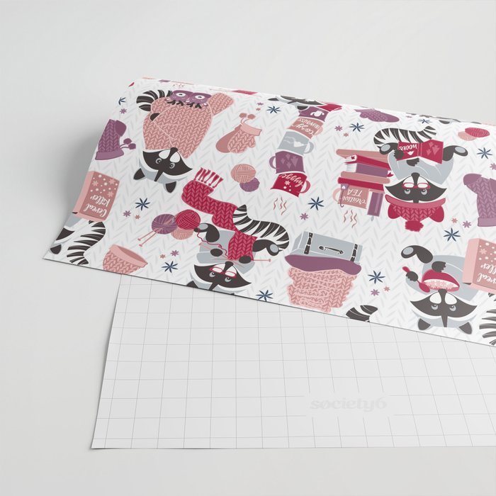 Hygge raccoon // white background Wrapping Paper Gallery Image 2