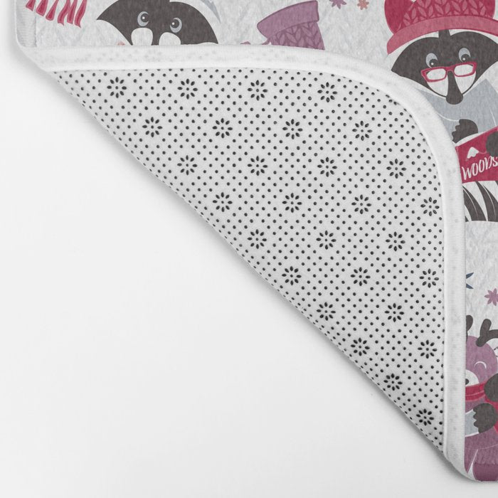 Hygge raccoon // white background Bath Mat Gallery Image 2