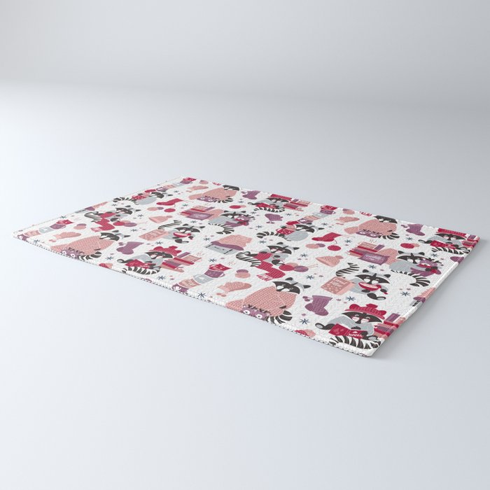 Hygge raccoon // white background Rug Gallery Image 3