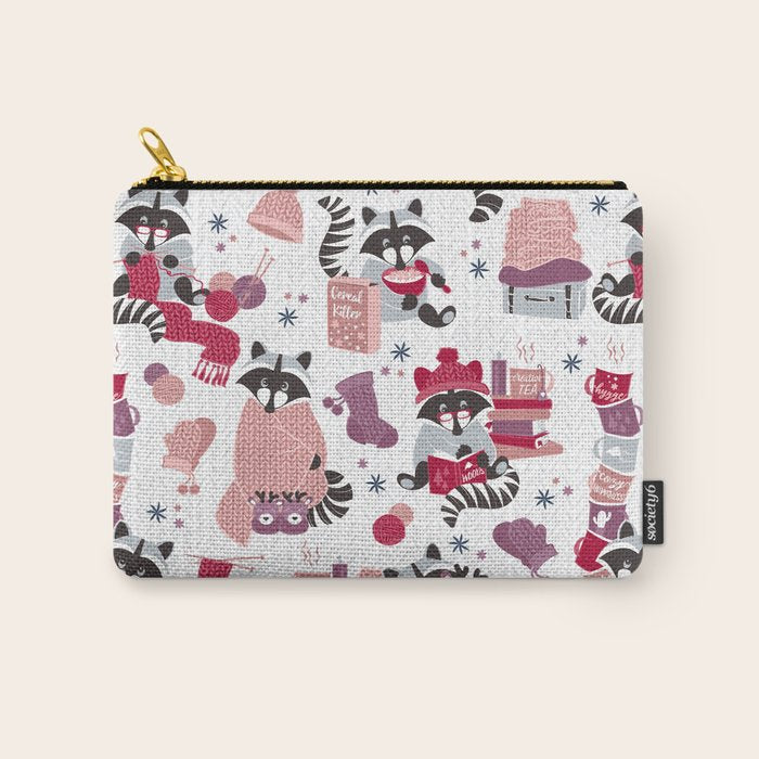 Hygge raccoon // white background Carry All Pouch Gallery Image 1