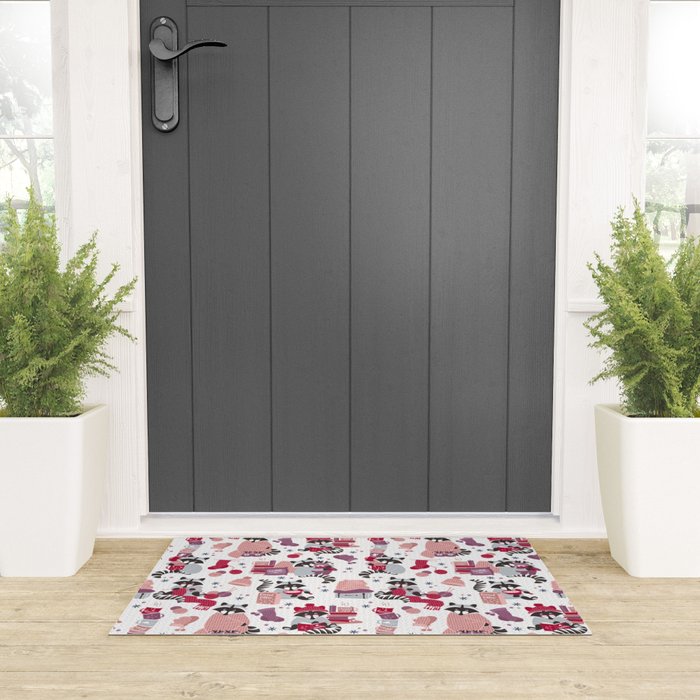 Hygge raccoon // white background Welcome Mat Gallery Image 3