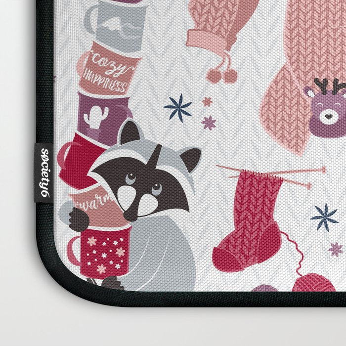 Hygge raccoon // white background Laptop Sleeve Gallery Image 3