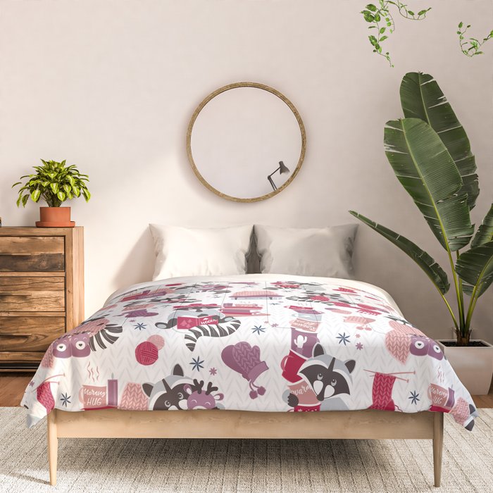Hygge raccoon // white background Comforter Gallery Image 3