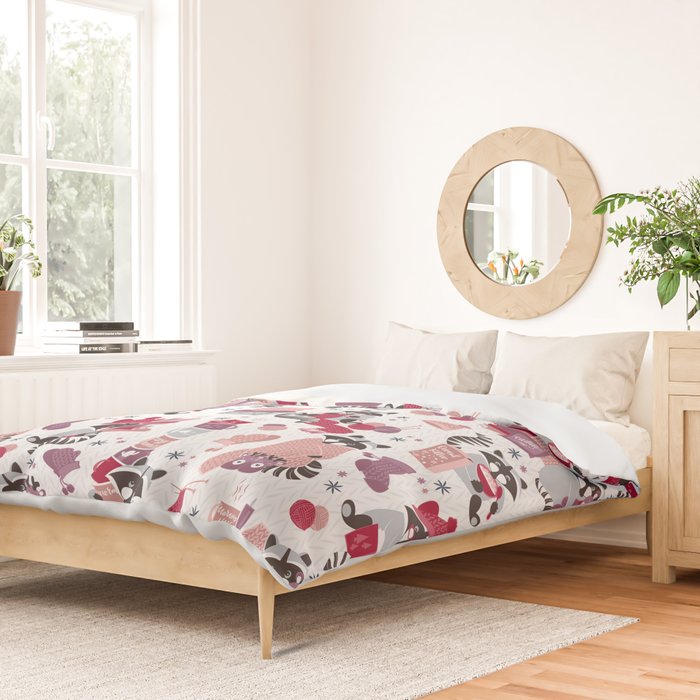 Hygge raccoon // white background Duvet Cover Gallery Image 2