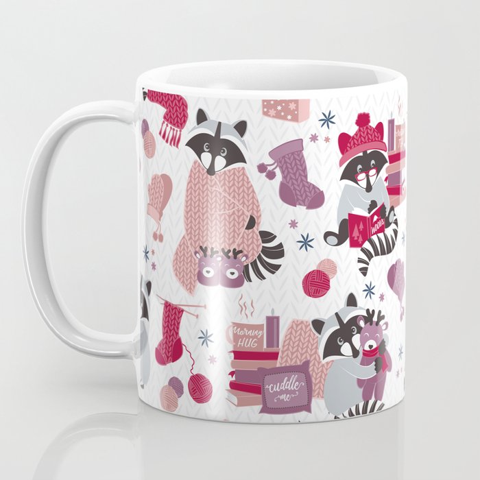 Hygge raccoon // white background Coffee Mug Gallery Image 3