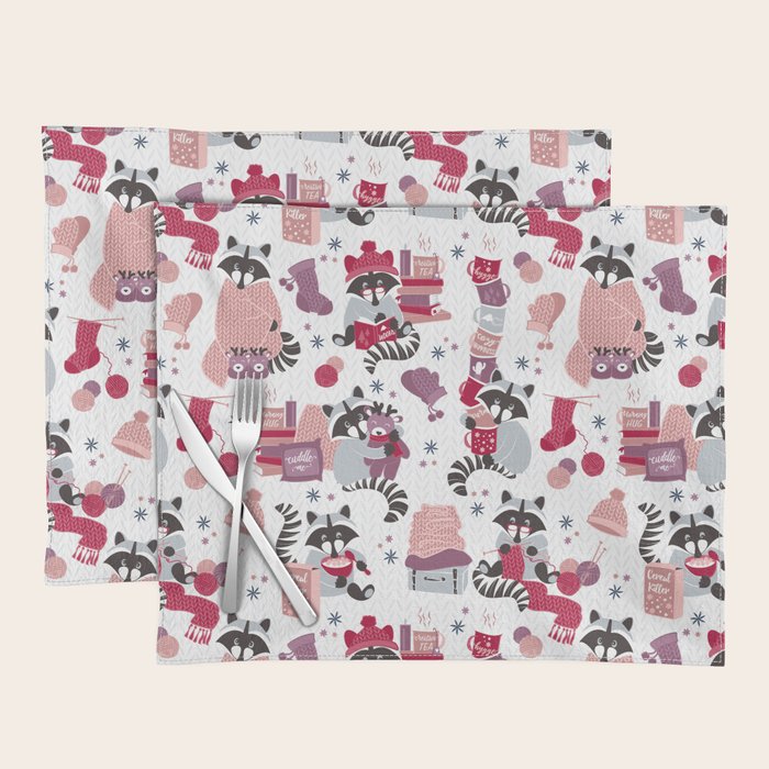Hygge raccoon // white background Placemat Gallery Image 1