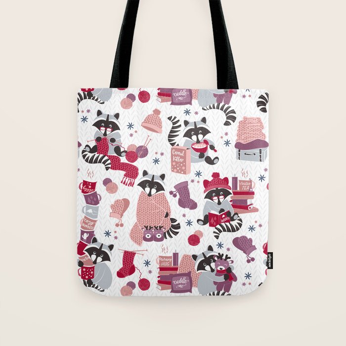 Hygge raccoon // white background Tote Bag Gallery Image 1