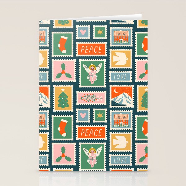 Vintage christmas postage stamp pattern Stationery Card Gallery Image 2