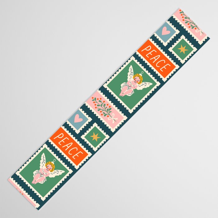Vintage christmas postage stamp pattern Table Runner Gallery Image 3