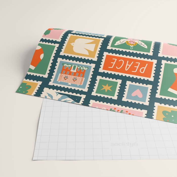 Vintage christmas postage stamp pattern Wrapping Paper Gallery Image 2