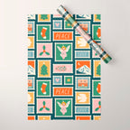 Vintage christmas postage stamp pattern Wrapping Paper Gallery Image 1