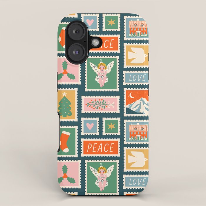 Vintage christmas postage stamp pattern iPhone Case Gallery Image 1