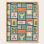 Vintage christmas postage stamp pattern Serving Tray Gallery Image 1