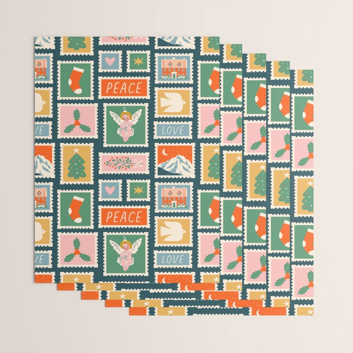Vintage christmas postage stamp pattern Wrapping Paper Gallery Image 3