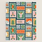 Vintage christmas postage stamp pattern Jigsaw Puzzle Gallery Image 1