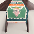 Vintage christmas postage stamp pattern Table Runner Gallery Image 1
