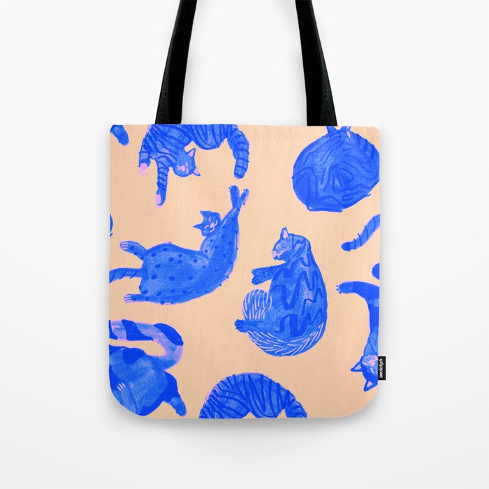 Sleepy Cozy Kitty Cats in Blue & Pink Tote Bag Gallery Image 1