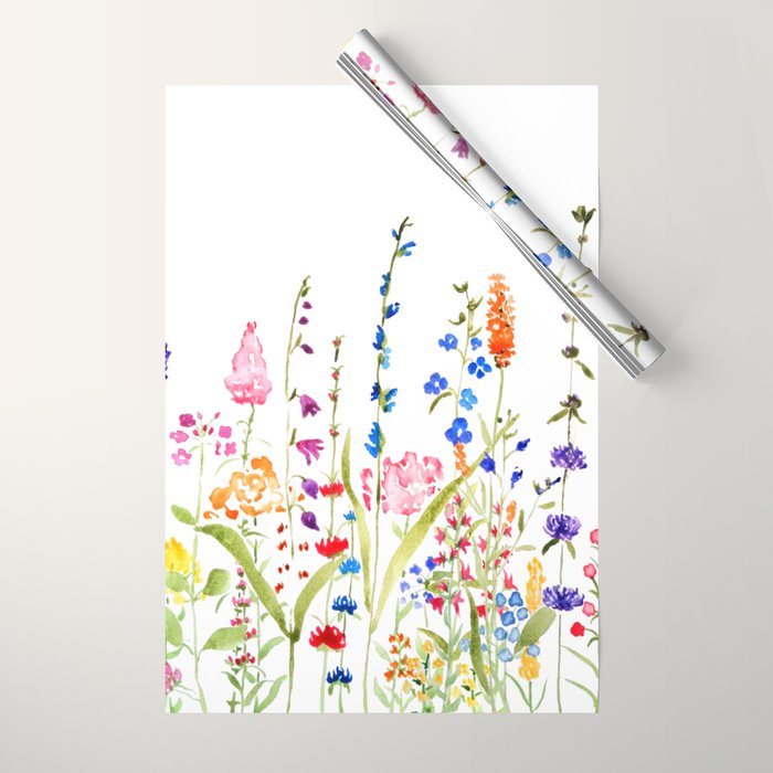 colorful wildflower fields watercolor Wrapping Paper Gallery Image 1
