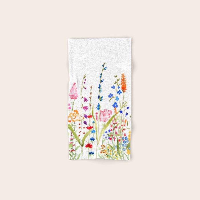 colorful wildflower fields watercolor Bath Towel Gallery Image 1