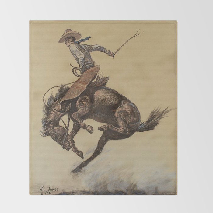 Bucking Horse Western Art by Will James Throw Blanket Gallery Image 2