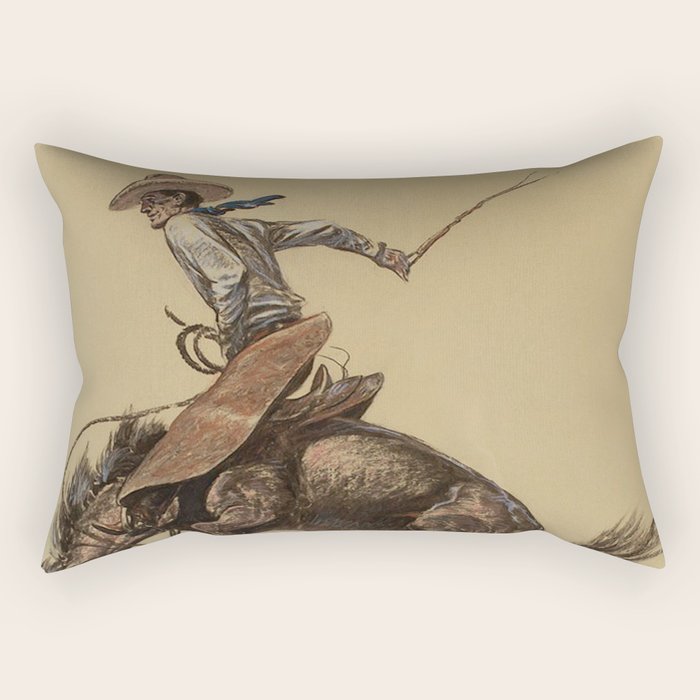 Bucking Horse Western Art by Will James Rectangular Pillow Gallery Image 2