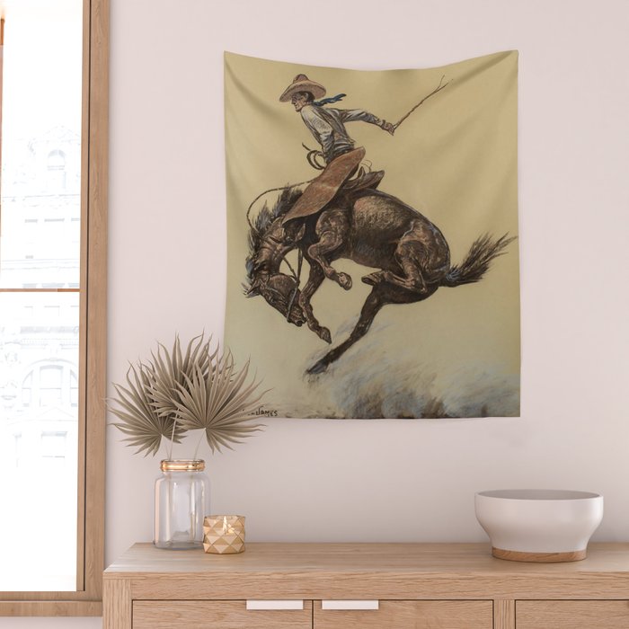 Bucking Horse Western Art by Will James Wall Tapestry Gallery Image 2