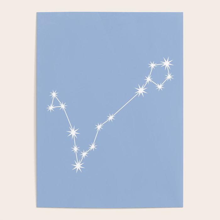 Pisces Zodiac Star Constellation Line Art Sky Blue Poster Gallery Image 1