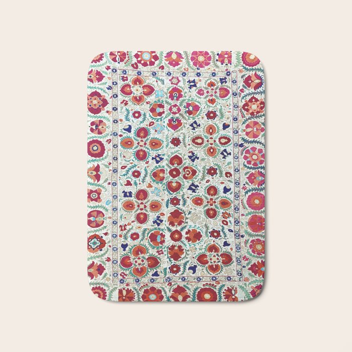 Antique Uzbek Suzani Embroidery Print Bath Mat Gallery Image 1
