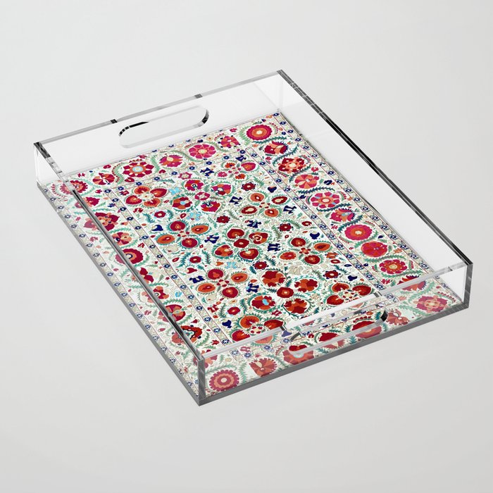 Antique Uzbek Suzani Embroidery Print Acrylic Tray Gallery Image 1
