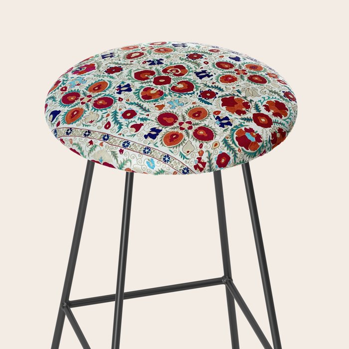 Antique Uzbek Suzani Embroidery Print Stool Gallery Image 2