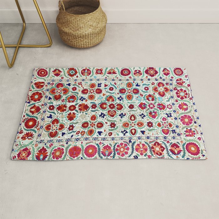 Antique Uzbek Suzani Embroidery Print Rug Gallery Image 1