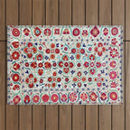 Antique Uzbek Suzani Embroidery Print Outdoor Rug Gallery Image 1
