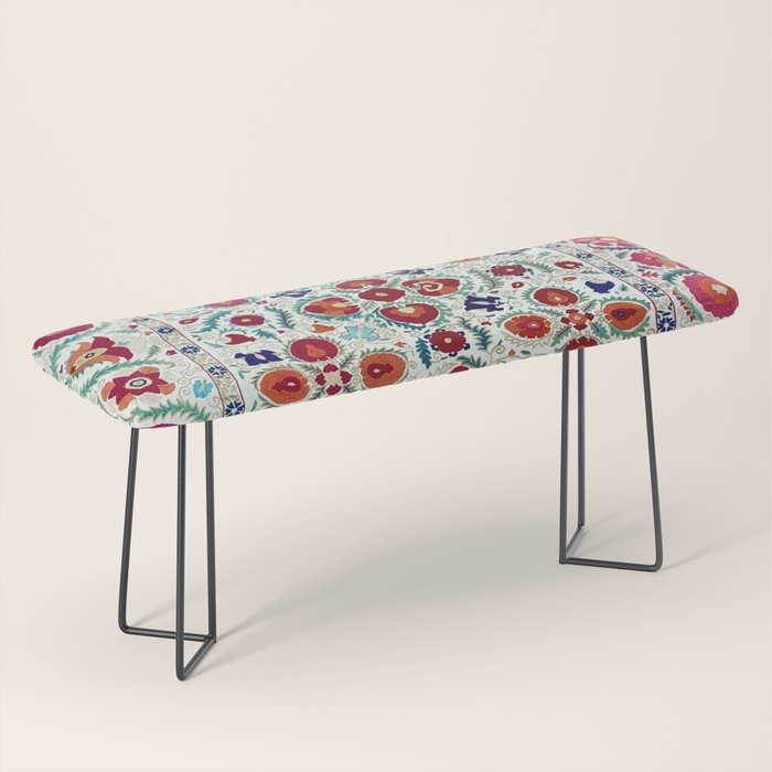 Antique Uzbek Suzani Embroidery Print Bench Gallery Image 1
